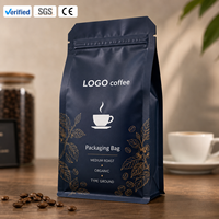Sacs en plastique refermables à fermeture éclair bleu marine avec feuille d'or pour café, personnalisables avec logo, pour le stockage de grains de café bio, emballage d'exportation premium