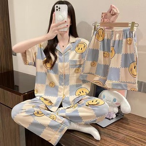 Primavera y verano nuevo cárdigan de tres piezas pijamas de manga corta para mujer primavera y otoño fino lindo dibujos animados verano ropa de casa - Product Image 5
