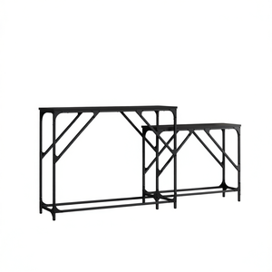 Tavolini Consolle Neri in Legno Ingegnerizzato, Design Moderno Minimalista con Base a Cavalletto, Arredamento per Soggiorno - Product Image 1