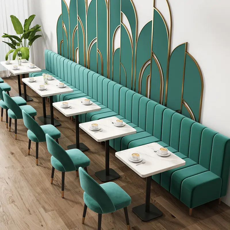 Canapé en cuir vert moderne pour cafés Ensemble de tables et de chaises en bois pour restaurant Sièges de banquette pour restaurant