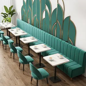 Green Leather Modern Cafes Furniture Sofa Wooden Restaurant Tables And Chairs Set Sofa Booth Seating For Restaurant