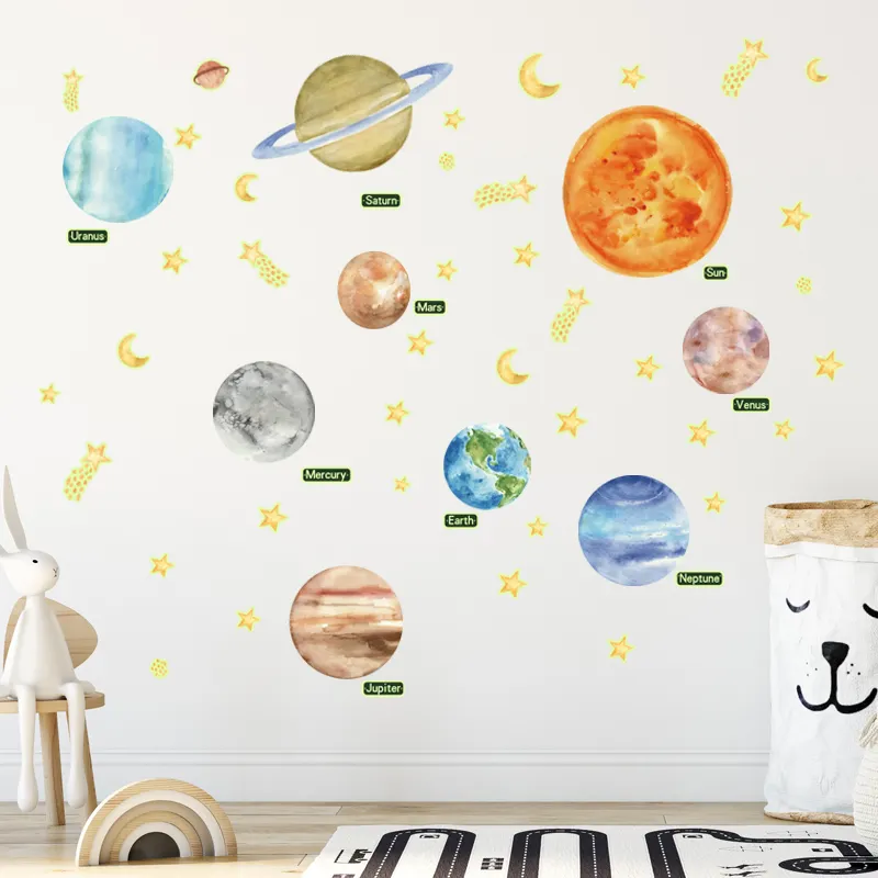 Kids removable planet space sticker glow in the dark wall 3d sticker