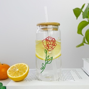Gobelet en <span class=keywords><strong>verre</strong></span> transparent en borosilicate de 500 ml, grande capacité, <span class=keywords><strong>avec</strong></span> <span class=keywords><strong>paille</strong></span>, pour thé au lait et café, ouverture facile, design mignon - Product Image 4