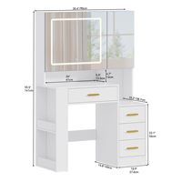 Coiffeuse avec double miroir et éclairage LED, tiroirs, meuble à bijoux, bureau de maquillage, pour chambre/appartement/zone de dressing, blanc