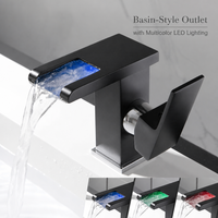Robinet de cuisine en laiton massif, finition noire, monocommande à montage sur plan, lumière LED multicolore, mitigeur de sortie d'eau haut de gamme