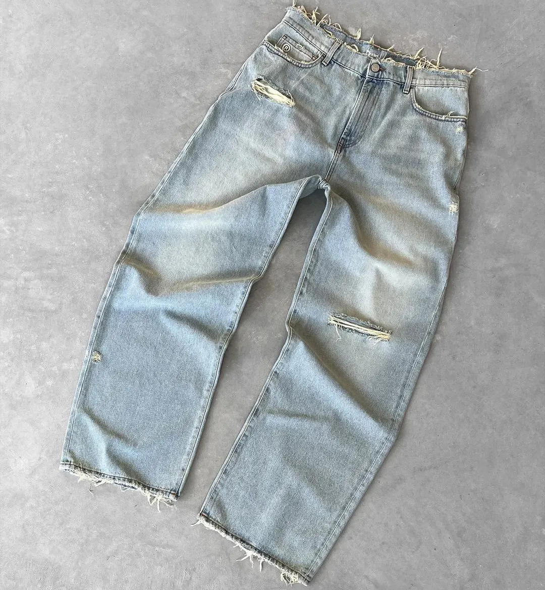 Groothandel Reguliere Losse Broek Met Rechte Pijpen Plus Size Heren Denim Regular Losse Jeans Baggy Denim Broek Wijde Pijpen Broek