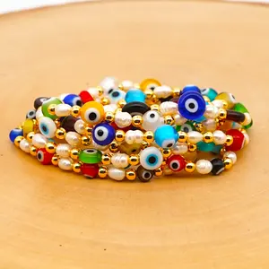 Turkish Evil Eyes Bracelet For Women Bohemian Real Pearls Bracelets Jewelry Pulseras Mujer Moda 2023 New Hot Multicolor