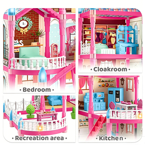 Juego de Casa de Muñecas de Plástico de 340 Piezas, 18 Habitaciones, Castillo Rosa de Lujo, Muebles para Muñecas, Mascotas, Juguete de Simulación para Niñas - Product Image 3