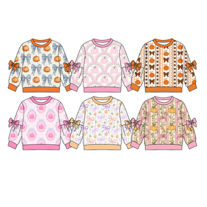 Précommande – Nouveaux T-shirts à manches longues pour filles, motifs fleurs et citrouilles – Vêtements de boutique tendance en gros pour enfants – Collection automne usine - Product Image 3