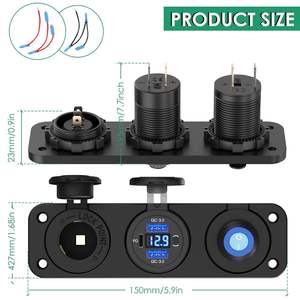 4 1 kép QC3.0 + PD USB Car Charger Adapter 54W ABS/PC Bảng điều chỉnh không thấm nước ON-OFF chuyển đổi DC vôn kế 12-24V sạc cổng 3 thiết bị - Product Image 2