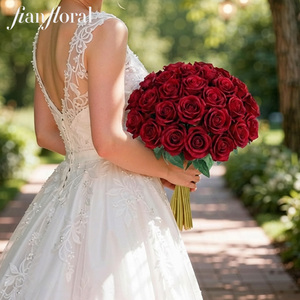 FONG IAN Rose Artificiali Realistiche da 46cm, <span class=keywords><strong>Fiori</strong></span> Singoli Rossi per Decorazioni Matrimoniali e Composizioni Floreali Finte - Product Image 1