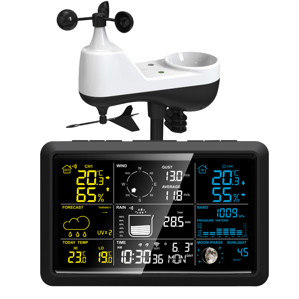 Super-clear Plastic OLED Large Screen <strong>Android</strong> Smart <strong>Weather</strong> Station | WiFi 7-in-1 Outdoor Sensing Wind/Rain/UV Real-Time