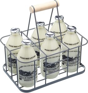 Portador de botellas de vino y cerveza de leche de cocina, portabotellas de puerta de alambre con mango de madera, caja de leche de <span class=keywords><strong>Metal</strong></span>, estilo de diseño Au barato - Product Image 2