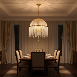 20-Inch 6-Light K9 <b>Crystal</b> Iron Pendant <b>Chandelier</b> Gold Finish Elegant Waterfall Design Cascading Beads Living Room <b>Lighting</b> - Product Image 2