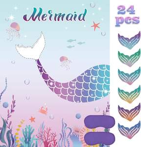 Épingle la queue sur le jeu de fête de sirène avec 24 queues PCS pour anniversaire d'enfants filles - Product Image 1
