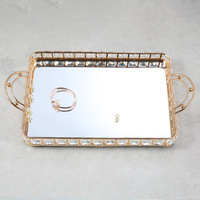 Nouveau plateau miroir en verre de luxe, plateau de rangement rectangulaire moderne en métal, plateau de table basse pour salon, plateau à tasses à eau et à thé, plateau décoratif pour la maison