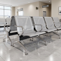 Chaise d'attente d'hôpital 2 places en acier laminé à froid avec dossier perforé et accoudoirs chromés courbés, banc public durable pour aéroport