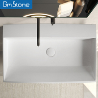 Meuble-lavabo de salle de bain moderne de conception italienne, lavabo suspendu en pierre à surface solide, lavabo rectangulaire