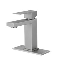 Robinet de salle de bain contemporain en acier inoxydable 304 brossé, à montage sur plan, monocommande eau chaude/froide, avec cartouche céramique
