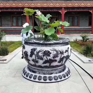 China supplier man made custom sculpture lotus statue granite stone flower pot large stone flower pots