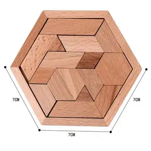 Tangram altıgen ahşap yapboz bulmacalar kurulu Montessori oyuncak geometrik bulmaca