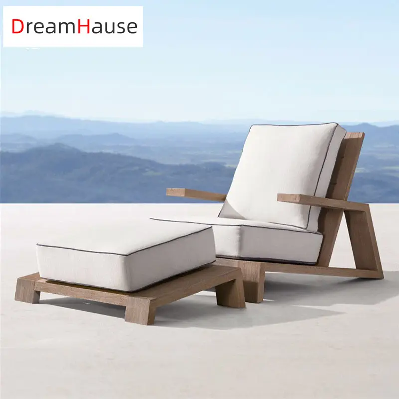 Dreamhause โซฟาไม้สักสำหรับกลางแจ้ง,เก้าอี้โซฟาสไตล์เรียบง่ายดีไซเนอร์วิลล่าระเบียงลานกันแดดกันน้ำสำหรับชายหาด