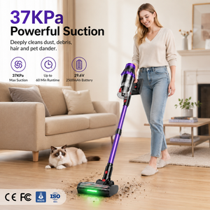 เครื่องดูดฝุ่นไร้สายแบบแท่ง 650W 38KPa มอเตอร์ BLDC ไร้แปรงถ่าน ใช้งานได้ 60 นาที ชาร์จซ้ำได้ สำหรับใช้ในบ้าน - Product Image 1