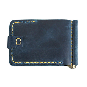 Genuine Leather Moneyclip Wallet Slim Credit Cardholder Vintage Retro Blue Cowhide Leather Money Clip Minimalist Wallets for Men - Product Image 6