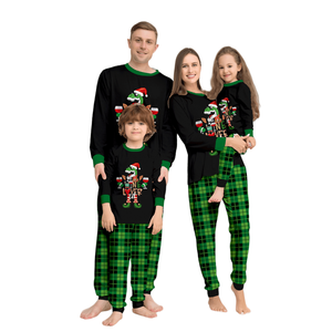 Langarm Family Matching Christmas PJs Set Atmungsaktive Custom ized Front Logo Pyjamas Elastic Waist Cartoon Tier muster 6XL - Product Image 1