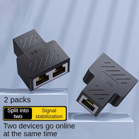 Kabel Splitter RJ45, Konektor LAN Ethernet, Ekstender 1 Female ke 2 Dual Female (8 Core) 1-2 Jalur, Pin Berlapis Emas DC