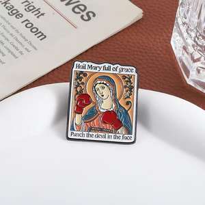 Dessin animé boxe émail broches coulée je vous salue marie pleine grâce poinçon diable visage broches revers Badge bijoux de mode - Product Image 4