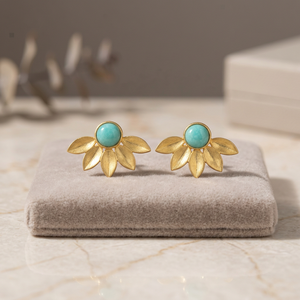 Handmade Brass Gemstone Earrings Gold Plated <b>Stud</b> Earrings Boho Ethnic Fashion - Product Image 2