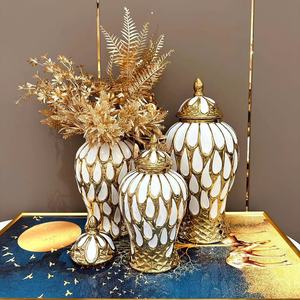 Vase à fleurs de luxe européen, vase décoratif de table pour hôtel, pot à gingembre en céramique de porcelaine pour la décoration intérieure - Product Image 2