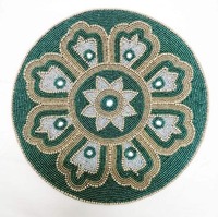 Set de table rond perlé fait main, design bohème, en tissu vert, pour la maison, les mariages et les fêtes