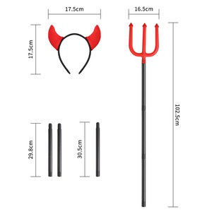 Pafu Halloween Cosplay fiesta Trident tenedor Prop Horror Red Devils cuernos diadema y Pitchfork Trident Demon Kits Set - Product Image 2