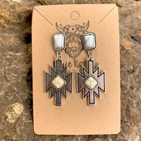 Vente en gros de bijoux cowgirl western boucles d'oreilles pendantes aztèques clous turquoise Navajo en pierre crème boucles d'oreilles pendantes en fausse pierre crème