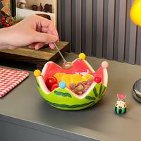 Ensemble de bols de rangement en céramique et acier inoxydable, design fourchette à fruits pastèque, frais et mignon, pour salon et table basse