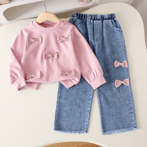 Abbigliamento per Bambine, Set <span class=keywords><strong>Felpa</strong></span> <span class=keywords><strong>Bianca</strong></span> a Maniche Lunghe e Pantaloni, Vestiti per Ragazze 2-7 Anni - Product Image 1