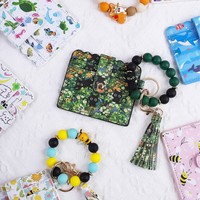 Dompet Gantungan Kunci Gelang Manik-Manik Kulit PU Desain Kreatif Baru, Tempat Kartu, Liontin Gantungan Kunci, Tas Dompet