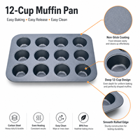 Moule à muffins en acier au carbone antiadhésif 12 cavités, facile à démouler, pour four