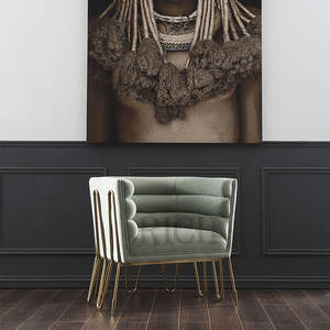 <span class=keywords><strong>Poltrona</strong></span> Decorativa in Tessuto Verde Chiaro, Elegante Sedia Singola di Lusso con <span class=keywords><strong>Gambe</strong></span> in Acciaio Inox Color <span class=keywords><strong>Oro</strong></span>, Stile Nordico - Product Image 2