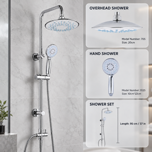 Ensemble de douche de luxe moderne, kit complet mural en laiton chromé avec pommeau de douche et douchette à main - Product Image 3