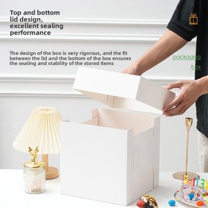 Boîte à gâteau d'anniversaire carrée blanche en <span class=keywords><strong>carton</strong></span> avec couvercle transparent, boîte à pâtisserie, <span class=keywords><strong>emballage</strong></span> <span class=keywords><strong>pour</strong></span> desserts 8/10/12 pouces - Product Image 2