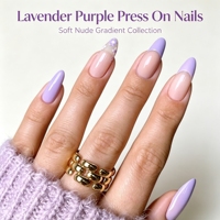 Lot de 12 faux ongles à presser en ABS de haute qualité, style français, motif lavande, formes amande/cercueil/carrées, 10 pièces/paquet