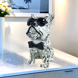 Statua colorata del Bulldog francese con occhiali da sole e fiocchi pittura creativa personalizzata per il trasferimento dell'acqua Pop Art resina statua del cane - Product Image 6