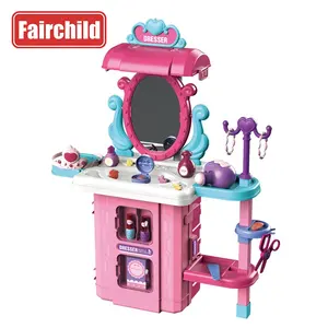 Children Cosmetic Toys Plastic Simulation Beauty Dressing Table Trolley Game 3 In 1 Kids Makeup Kit Toys