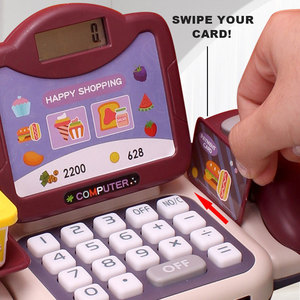 Ensemble de jeu pour restaurant de restauration rapide pour <span class=keywords><strong>enfants</strong></span> : mini-<span class=keywords><strong>caisse</strong></span> <span class=keywords><strong>enregistreuse</strong></span> avec jouets en forme de hamburger, frites, poulet et crème glacée - Product Image 4