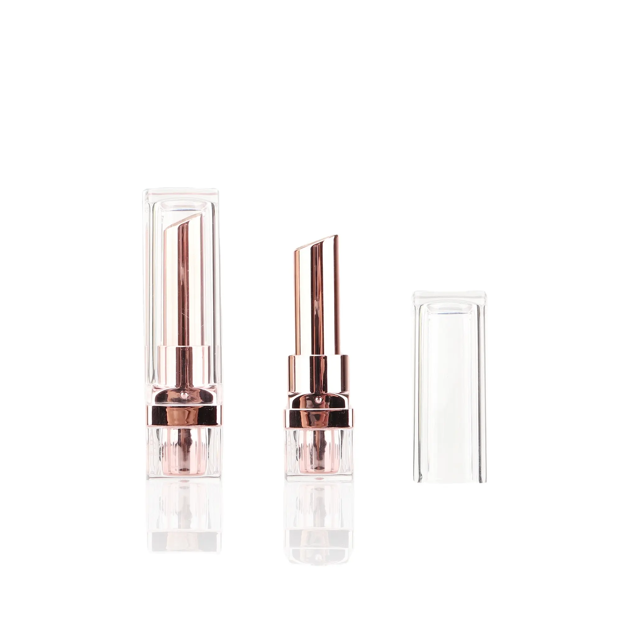 Profession eller Hersteller Transparenter Deckel Metallic Rose Gold Square Lippenstift Tube Lippen balsam Behälter für kosmetische Verpackungen