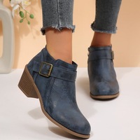 Bottines à fermeture éclair latérale pour femmes Marron Noir Kaki avec boucle et talon carré Bottines courtes Stock usine OEM Prêt à expédier