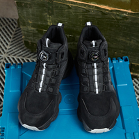 Bottes de travail antidérapantes à embout d'acier - Chaussures de sécurité mi-hautes en cuir microfibre pour l'usine et la construction
